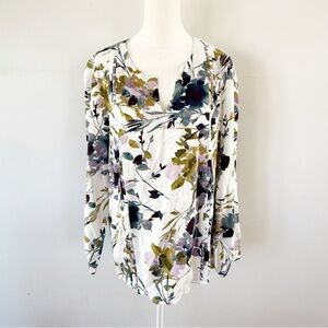 NWT J Jill Women Spring Floral Popover Top Medium Casual Feminine Modest Basic